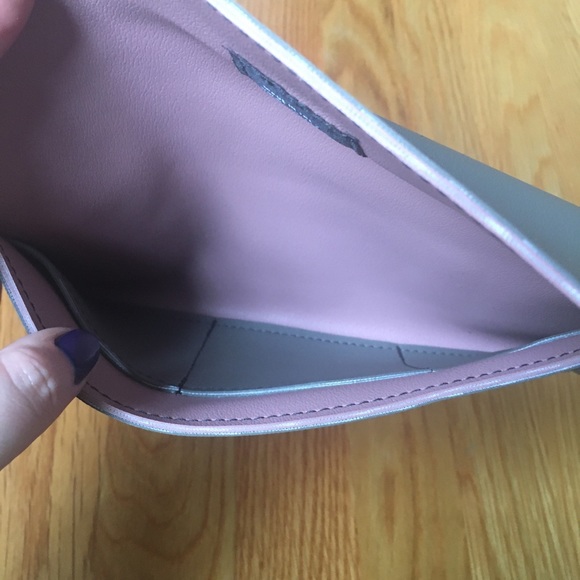 Holly Aiken Gray and Mauve Polka Dot Vinyl Clutch - Picture 4 of 11